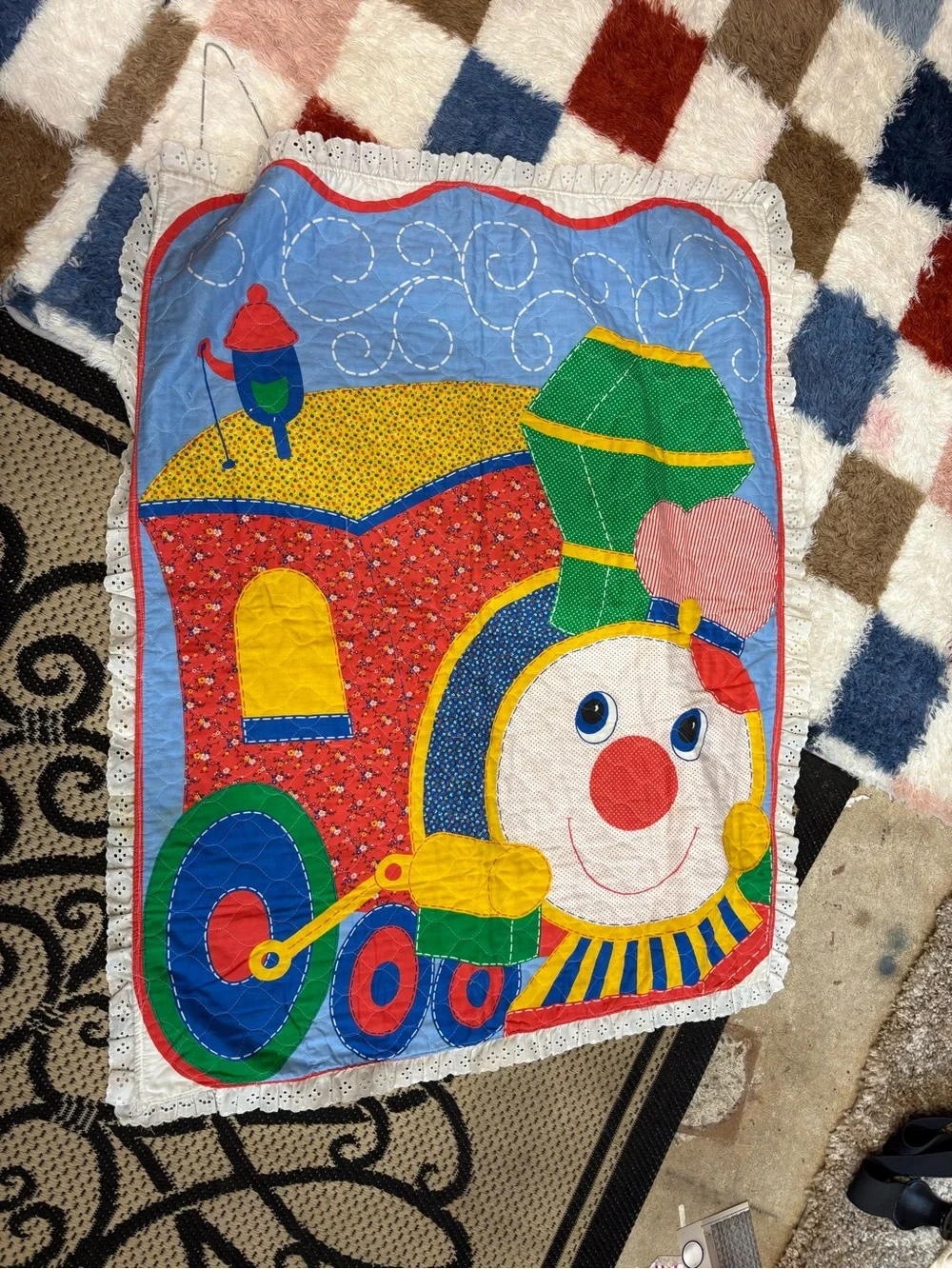 Vintage Colorful Train Appliqué Kids Quilt